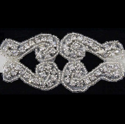 GLASS IRON/ SEW BEADED CRYSTAL RHINESTONE WEDDING EMBROIDED VINTAGE APPLIQUE