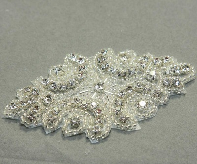 LOT OF 2 Crystal Rhinestone Applique Wedding Bridal Glass Applique Garter Patch
