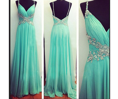 turquoise prom dress, long prom dress, cheap prom dress, chiffon prom dress, party prom dress, evening prom dress, E6115