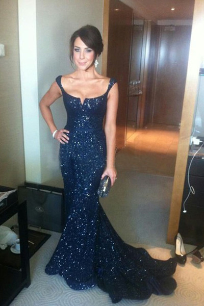 dark navy prom ball, sparkle party prom dress, mermaid prom dress, charming prom dress, cheap evening dress, E6118