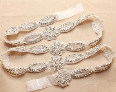 1 yard Silver Flower Rhinestone Crystal Dress Sash Iron/Sew on Applique trim