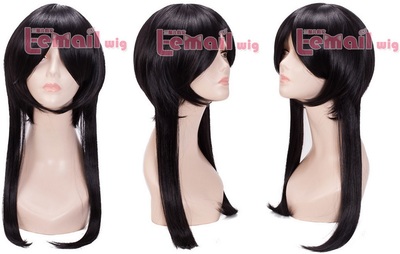 Long Straight Synthetic Black Cosplay Wig With Ponytail