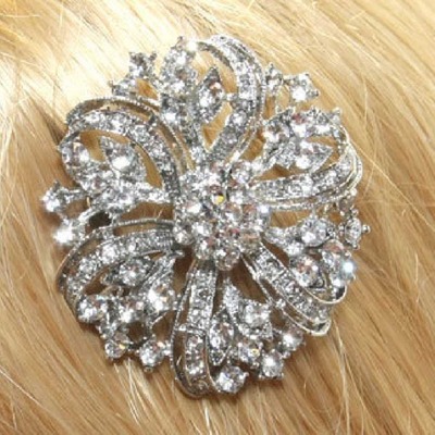 Round flower bouquet crystal rhinestone wedding bridal bride gift brooch pin - Thumbnail 4