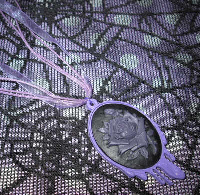 Lilac Dripping Black and Purple Rose Cameo Necklace