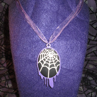 Lilac Dripping Black and White Spider Web Cameo Necklace  - Thumbnail 2