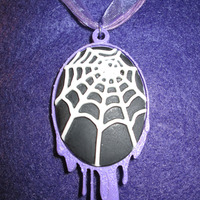 Lilac Dripping Black and White Spider Web Cameo Necklace  - Thumbnail 3