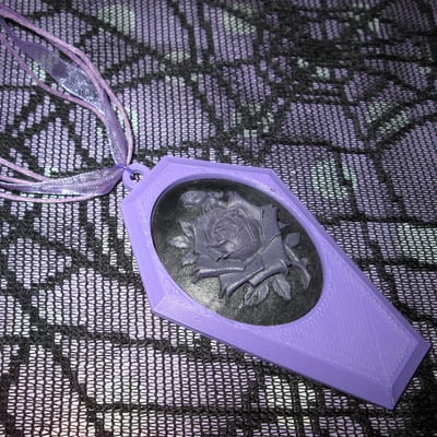 Lilac coffin necklace with black and purple rose cameo  - Thumbnail 5