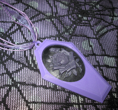 Lilac Coffin Necklace with Black and Purple Rose Cameo