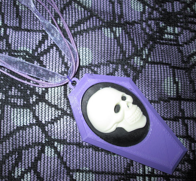 Lilac Coffin Necklace with Black and White Skull Cameo