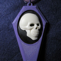 Lilac Coffin Necklace with Black and White Skull Cameo - Thumbnail 3