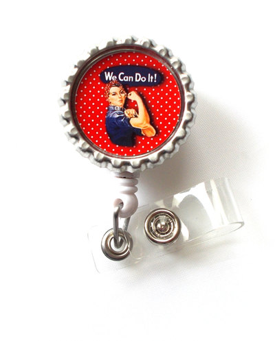 Rosie the riveter red polka dot - name badge holder - cute badge reels - id badge holder - id badge reel - nurse id badge clip