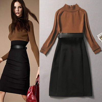 PANAX CATWALK MODEL SLIM LONG SLEEVED ZIPPER BLACK BROWN DRESS