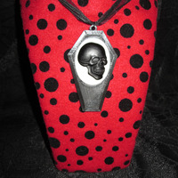 Black Coffin Necklace with Black and White Skull Cameo  - Thumbnail 2