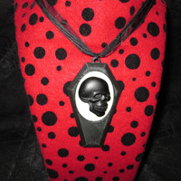 Black Coffin Necklace with Black and White Skull Cameo  - Thumbnail 4