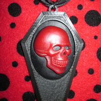 Black Coffin Necklace with Red and Black Skull Cameo  - Thumbnail 3