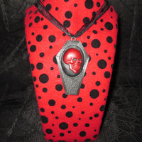 Black Coffin Necklace with Red and Black Skull Cameo  - Thumbnail 4