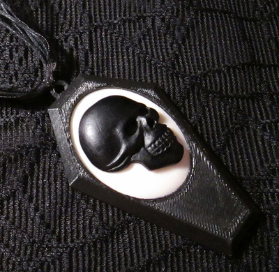 Black Coffin Necklace with Black and White Skull Cameo