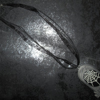 Grey Tombstone Necklace with White and Black Spider Web Cameo  - Thumbnail 1