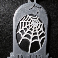 Grey Tombstone Necklace with White and Black Spider Web Cameo  - Thumbnail 2