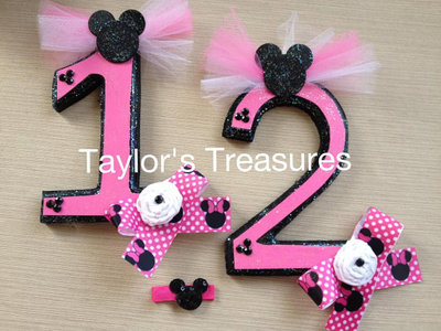 Taylors Treasures - Minnie Mouse 1st 2nd 3rd 4th Birthday Photo Prop - Cake Topper - Any Pattern - Any Number - Perfect for Photo