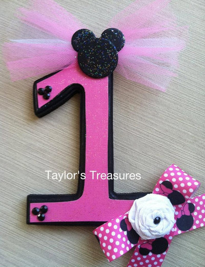 Taylors Treasures - Minnie Mouse 1st 2nd 3rd 4th Birthday Photo Prop - Cake Topper - Can Be Done In Any Pattern - Perfect for Photo