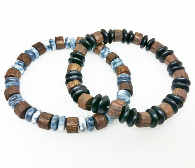 Unisex Mens Wood Bracelet Onyx Healing Energy Yoga Stretch Mala Bracelet