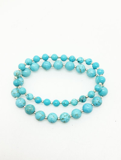 Blue Howlite Energy Bracelet Turquoise Yoga Healing Mala Silver Bracelet