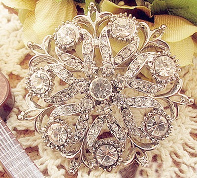 Round Cake Glass Crystal Rhinestone Wedding Bridal Bride Sash Brooch Pin