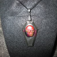 Small Black Coffin Necklace with Red and Black Skull Cameo - Thumbnail 3