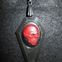 Small Black Coffin Necklace with Red and Black Skull Cameo - Thumbnail 4