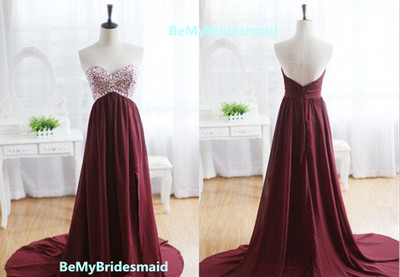 Pretty Beadings Burgundy Prom Dress 2016 With Beadings, Chiffon Sweep Train Burgundy Prom Dress, Burgundy Prom Dresses 2016