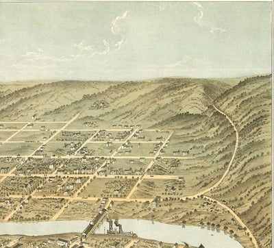 Frankfort, Kentucky in 1871 - Bird's Eye View Map, Aerial, Panorama, Vintage, Antique, Reproduction, Giclée, Fine Art, Wall Art, History