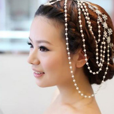 Crystal chain rhinestone wedding faux pearl shoulder/choker necklace hair chain - Thumbnail 5