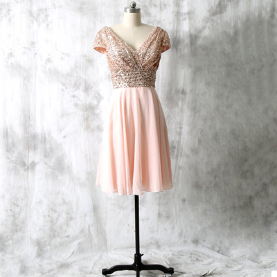 short bridesmaid dress, sparkle bridesmaid dress, glittery bridesmaid dress, short sleeve bridesmaid dress, bridesmaid dress for girls, E800