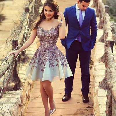 Short homecoming dress, lace homecoming dress, cute homecoming dress, prom dress for girls, short party prom dress, cheap prom dress, e807 - Thumbnail 5