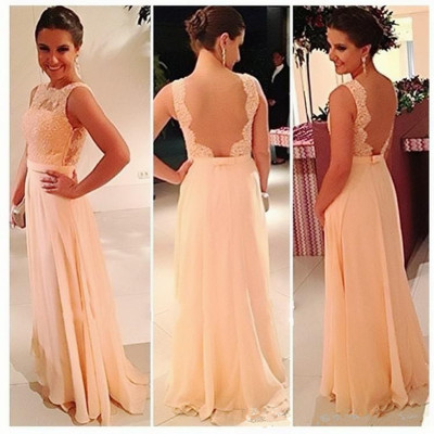 long blush pink backless cheap prom dress, lace formal charming evening dress, E817