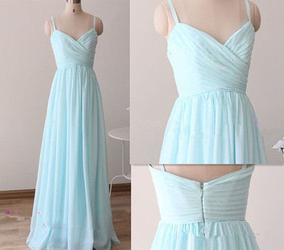 Beautiful Light Blue Straps Long Prom Dresses 2016, Light Blue Bridesmaid Dresses, Bridesmaid Dresses