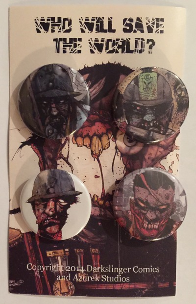 Who will save the world 4 pinback button set zombies vs soldiers