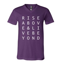 Rise Above & Live Beyond Unisex Purple V-neck T-shirt - Thumbnail 1