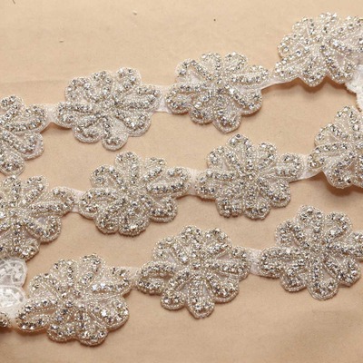 1 yard rhinestone crystal dress sash iron/sew on applique trim - Thumbnail 4