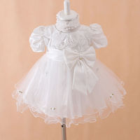 Vintage Baby Girl Cream White Wedding Christmas Party Lace Pearl Dress With Headpiece Band 3M/6M - Thumbnail 3