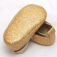 Infant Newborn 6-12 months Baby Girl Gold Flower Sparkling Squeak Dance Shoes - Thumbnail 3
