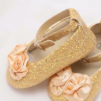 Infant Newborn 6-12 months Baby Girl Gold Flower Sparkling Squeak Dance Shoes - Thumbnail 4