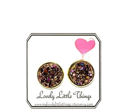 12mm Pink & Gold Studs with Gold Setting