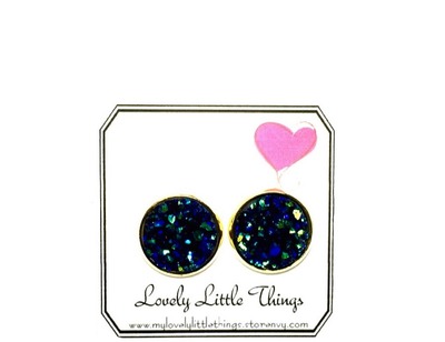 12mm Midnight Blue/Green Studs with Gold Setting
