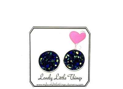 12mm Midnight Blue/Green Studs with Silver Setting