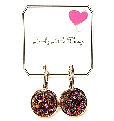 12mm Pink & Gold Drop Earrings with Rose Gold Setting