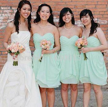 short mint chiffon bridesmaid dress, cheap discount simple bridesmaid dress, sweetheart bridesmaid dress for girls, E900