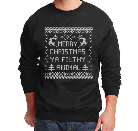 Merry Christmas Ya Filthy Animal Men's Sweater Reindeer Xmas Gift Sweatshirt T-shirt Black