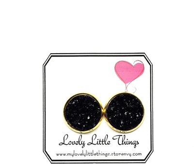 12mm Black Studs with Gold Setting